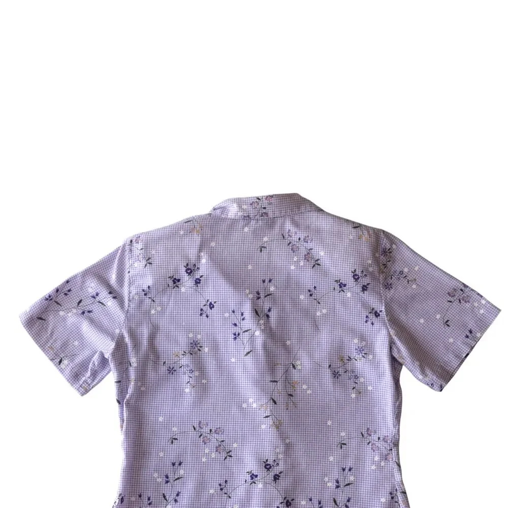Vintage Tapestry Y2K Purple Gingham Floral Button Down - 90s Cottagecore